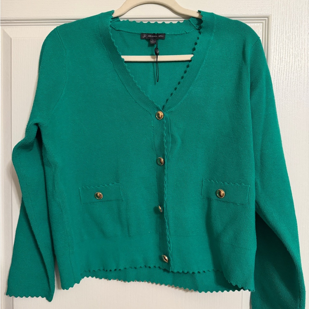 Adrianna Papell Green Cardigan Sweater with Button Accents